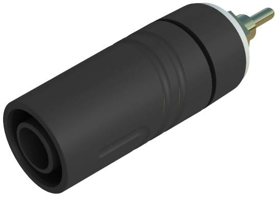En svart, cylindrisk kontakt med metallisk anslutning, lämplig för elektroniska tillämpningar, med slät yta.