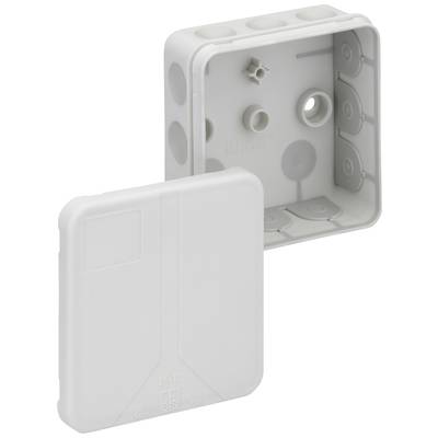 Ett rektangulärt, grått plastfodral med avtagbar lock. Lämpligt för elinstallationer.