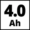 '4,0 Ah' i svart text på vit bakgrund.