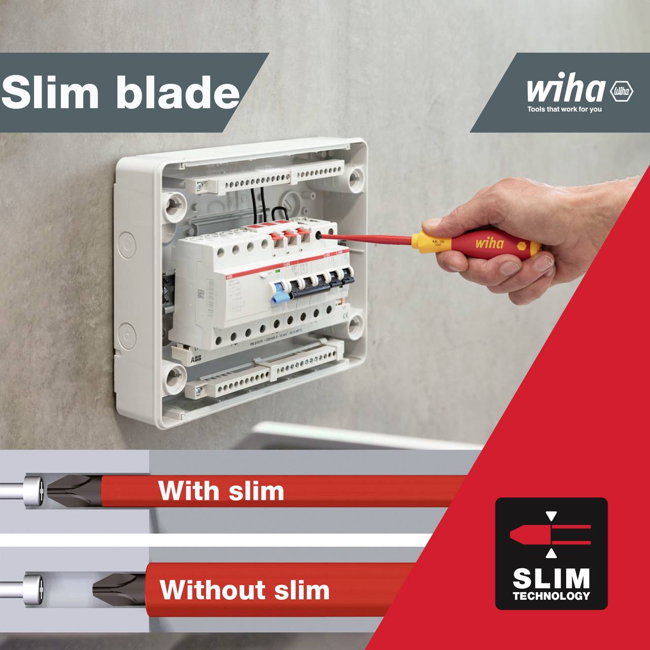 En uppsättning på elva röda och gula skruvmejslar från märket Wiha i olika storlekar, med texten "12-delars" i en röd cirkel.