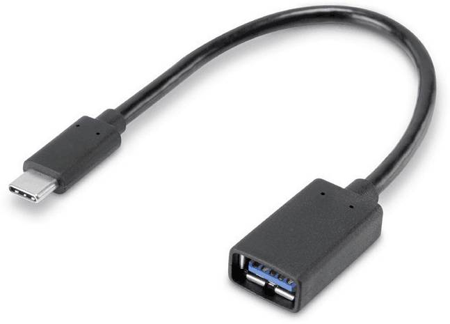 En kort USB-C till USB-A-adapterkabel som används för att ansluta enheter med olika kontakter.