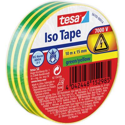 tesa 56192-00014-22 Isoleringstejp Grön, Gul (L x B) 10 m x 15 mm 1 st-0