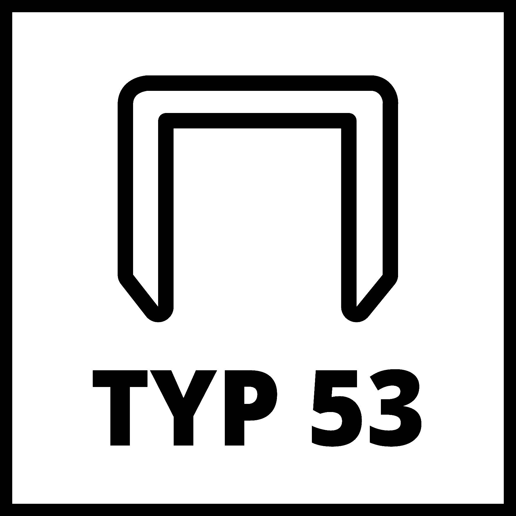Symboldiagram av en häftklammer med texten Typ 53 nedanför.