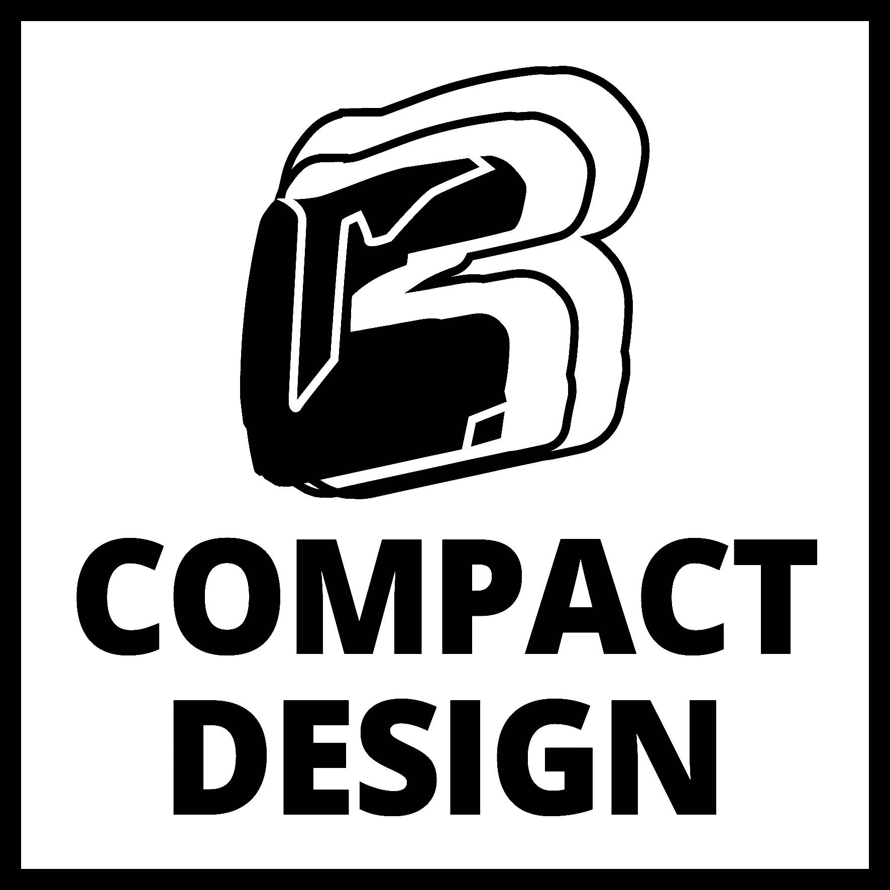 Logotyp med stiliserad bokstav 'C' och texten 'Kompakt Design'. Designen är modern och minimalistisk.