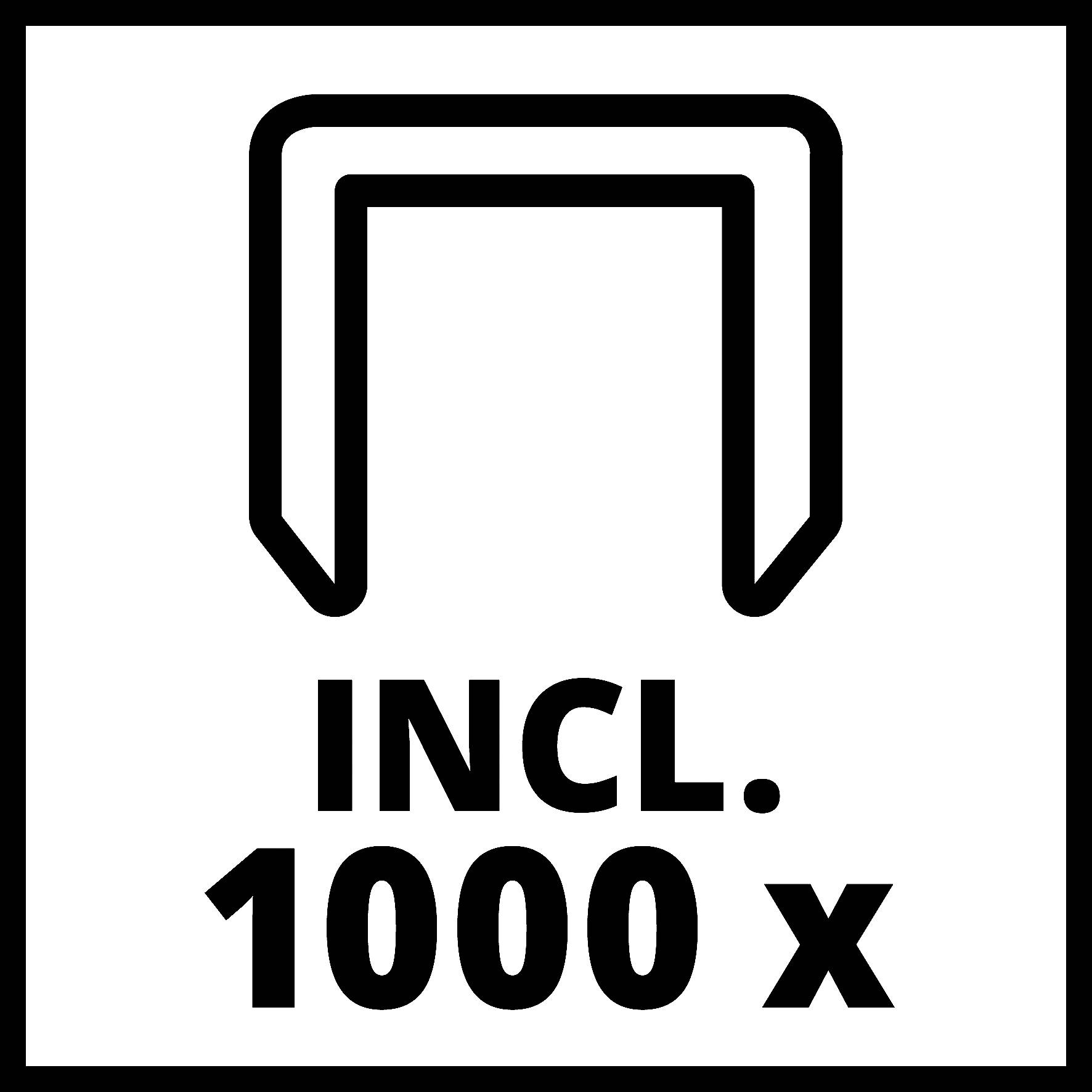 "Inkl. 1000 x" och en symbolgrafik föreställande en klämma på vit bakgrund, som indikerar att 1000 klämmor ingår i leveransen.