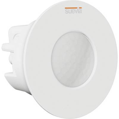 Rörelsesensor i ett rundat, vitt fäste. Märkning 'suevia' på ovansidan.
