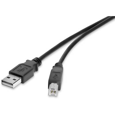 Ett svart USB-kabel med en USB-A-kontakt på ena änden och en Mini-USB-kontakt på den andra änden, liggande på en vit bakgrund.