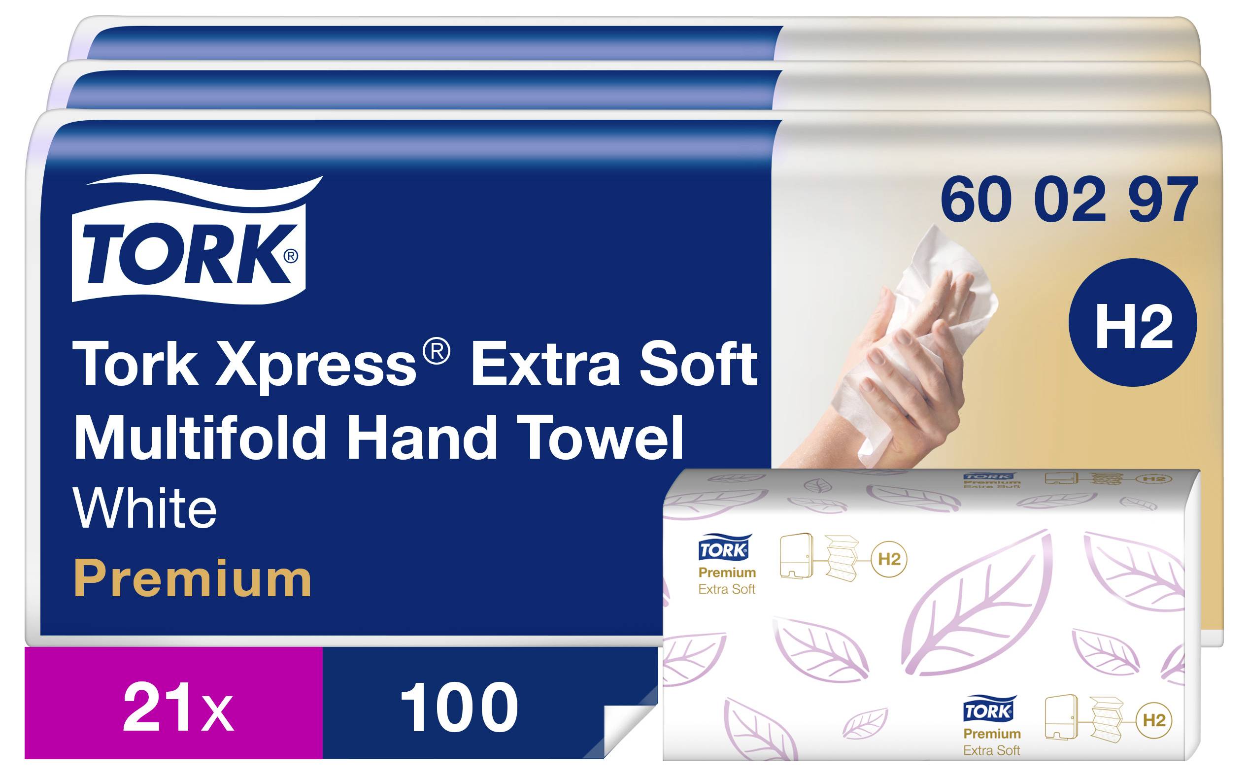 'Tork Easy Handling' visar en hand som bär en låda med praktiska handtag; underlättar transporten av tunga laster.