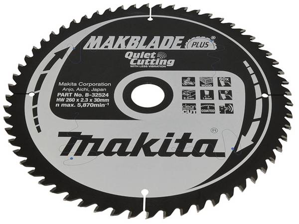 Makita MAKBLADE B-32524 Hårdmetall cirkelsågklinga 260 x 30 x 1.8 mm Antal tänder (per tum): 60 1 st