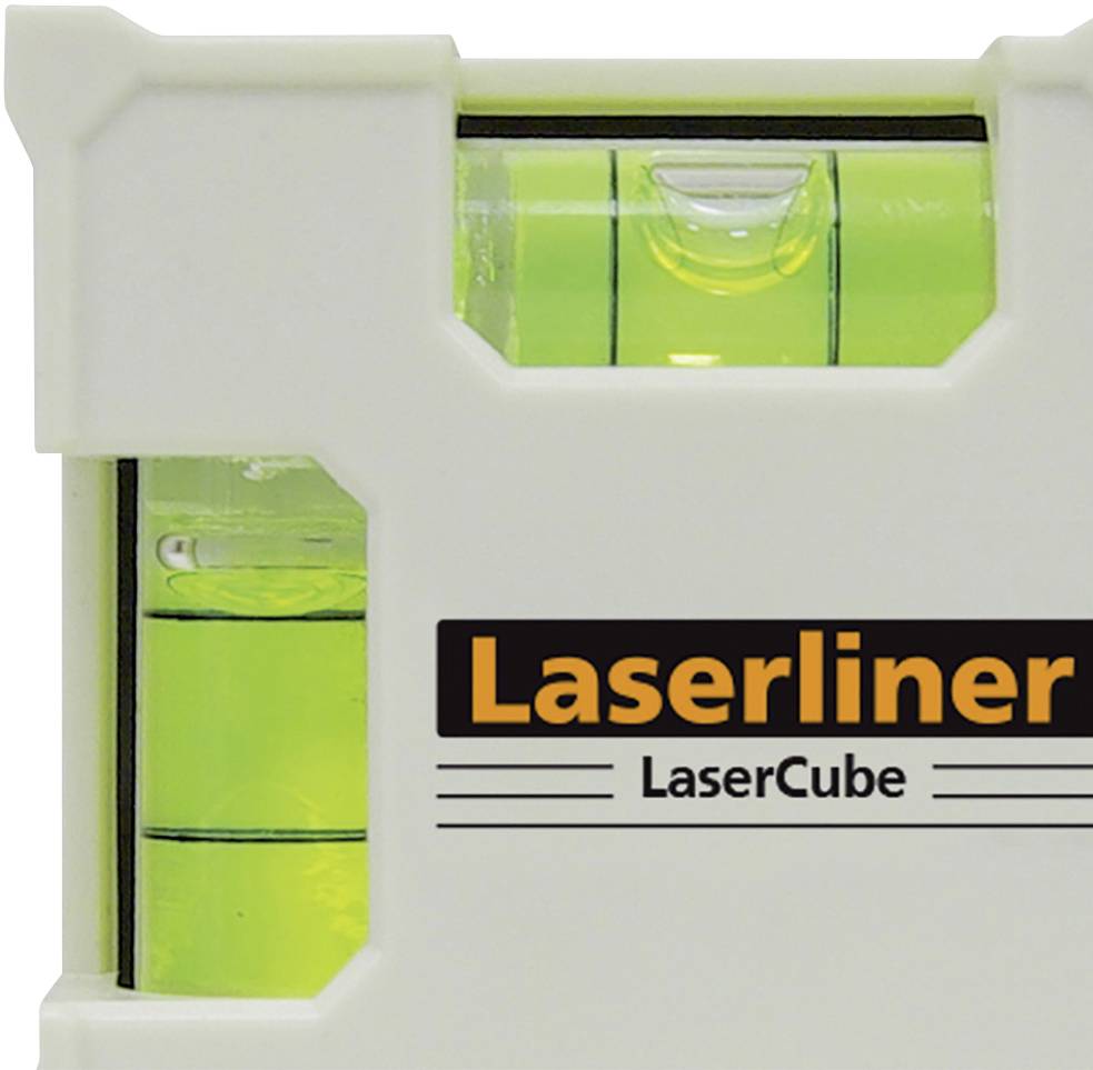 En Laserliner LaserCube med synlig vattenpass för exakt horisontell inriktning.