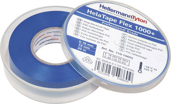 HellermannTyton HelaTape Flex 1000+ 710-10603 Isoleringstejp HelaTape Flex 1000+ Blå (L x B) 20 m x 19 mm 1 st