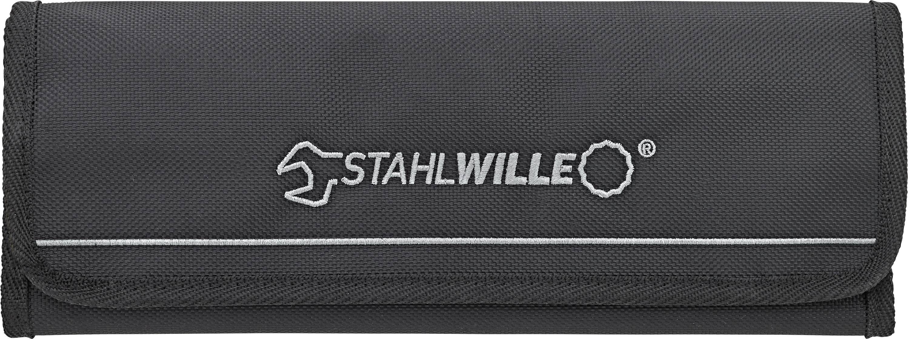 Svart fodral med påsytt 'STAHLWILLE' logotyp och verktygsymbol, sannolikt avsett för förvaring av verktyg.
