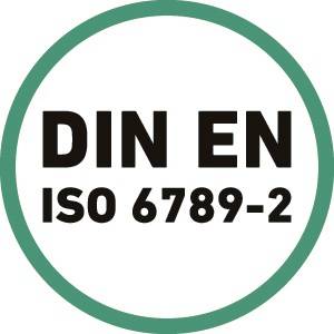 'Röd grön ram med texten: DIN EN ISO 6789-2.'