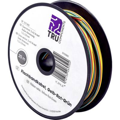 TRU COMPONENTS 1571443 Flätad kabel 3 x 0.14 mm² Gul, Röd, Grön 25 m