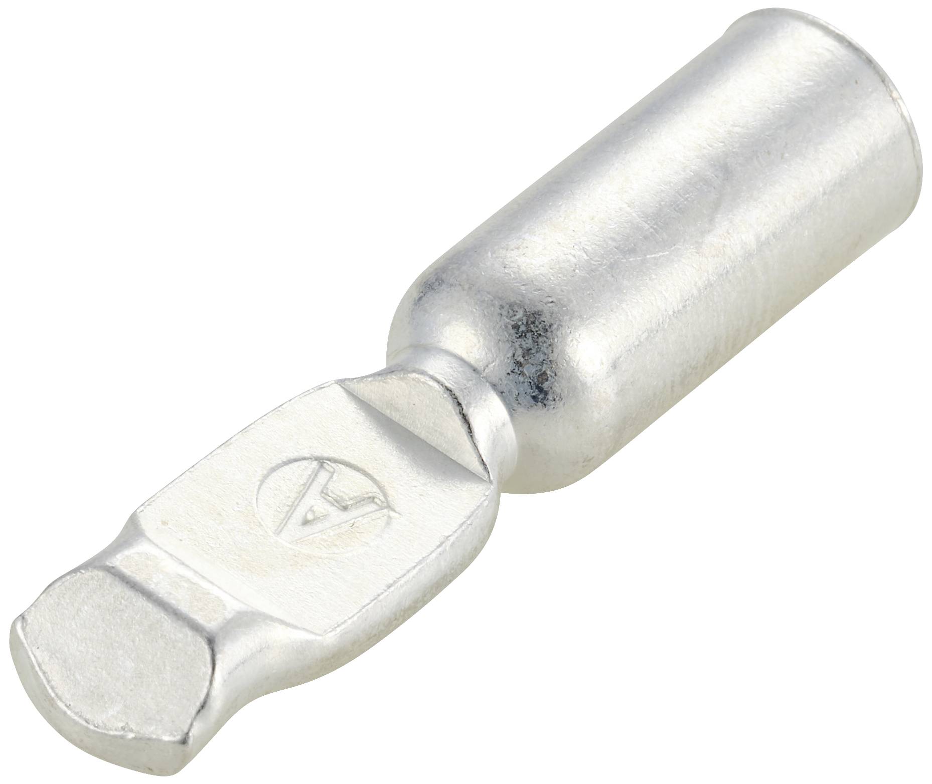 En enstaka platt metallkontakt liggande på sidan.