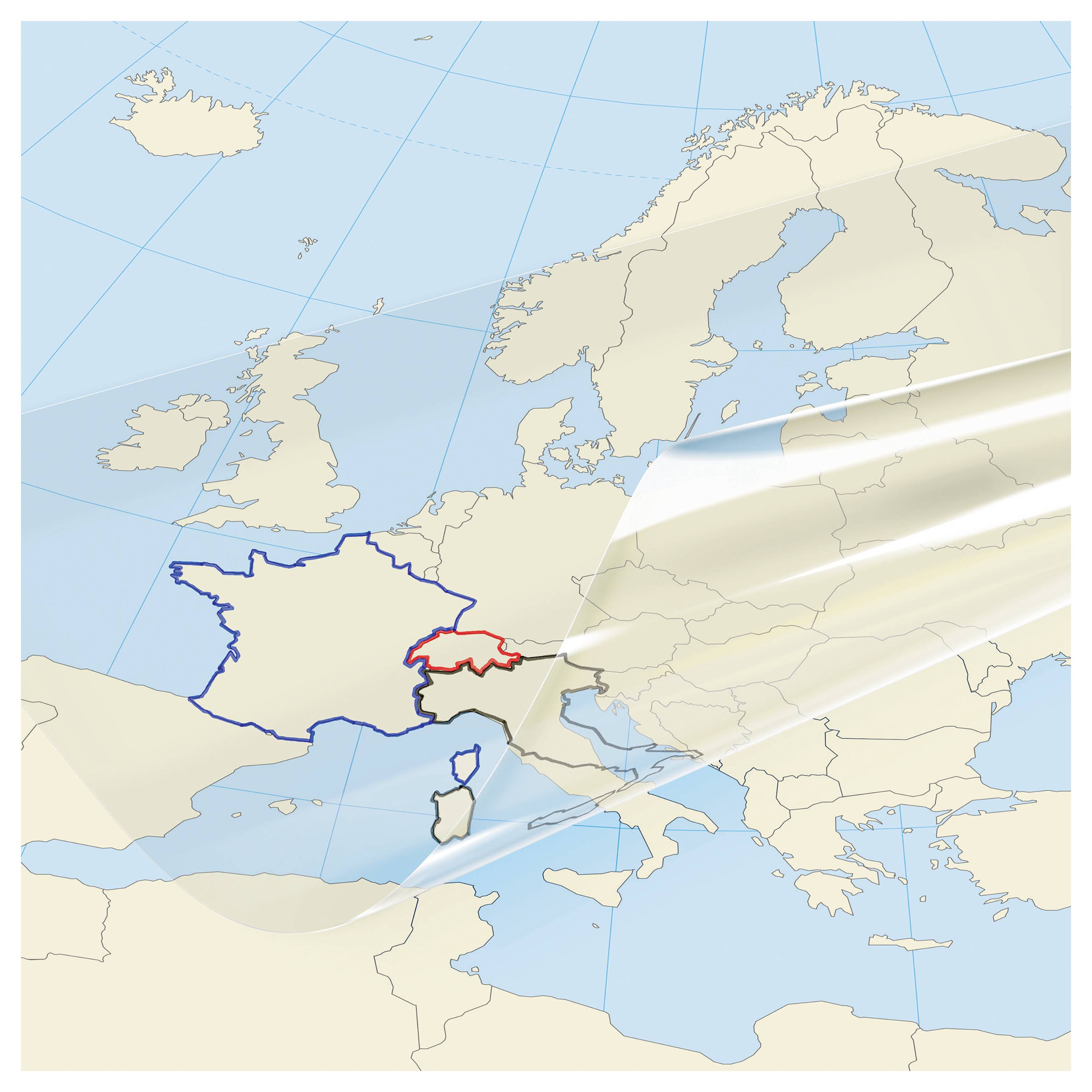 Karta över Europa med Frankrike markerat i blått och Belgien markerat i rött.