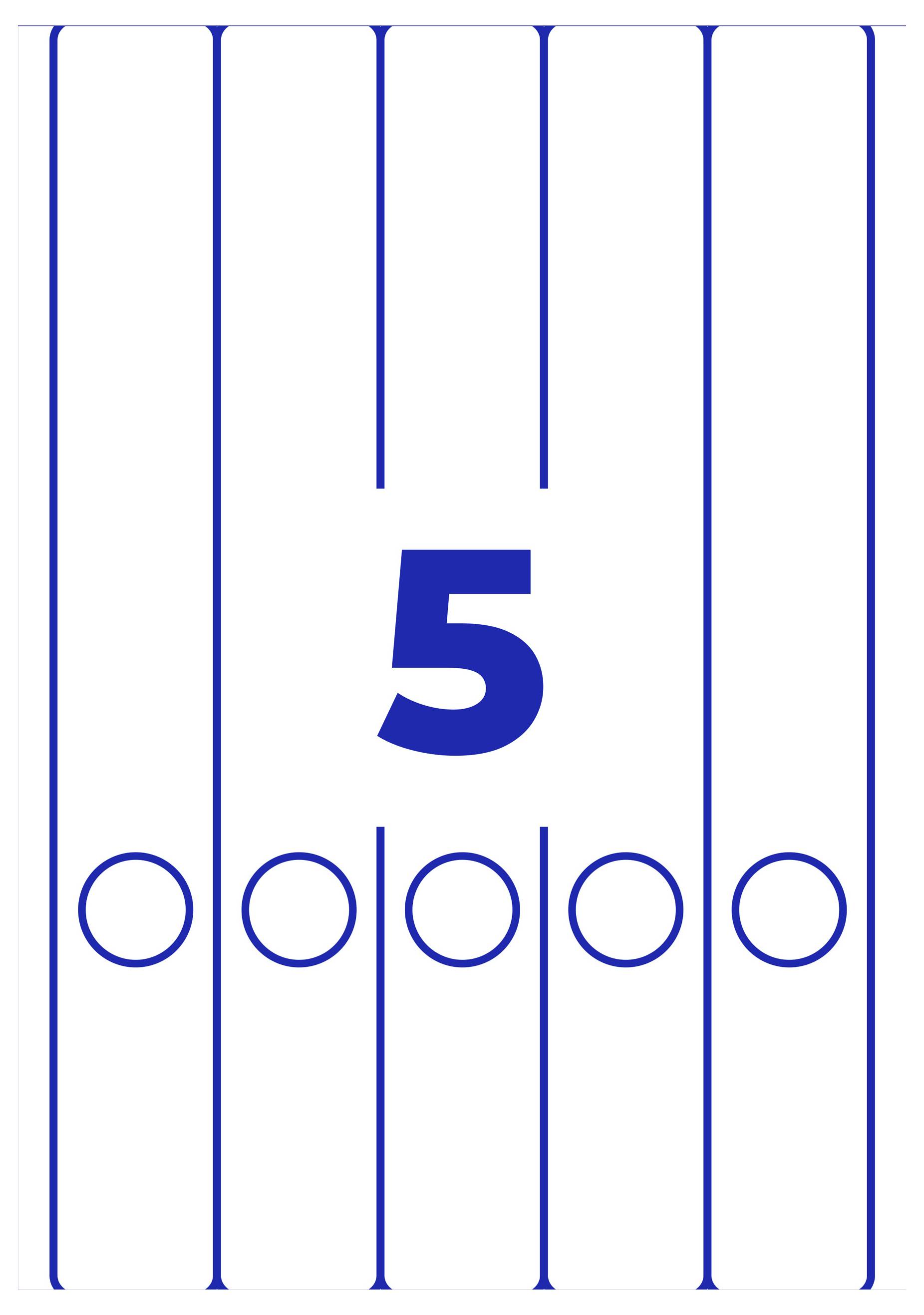 Siffran "5" i mitten av fem vertikala blå linjer med cirklar längst ner; abstrakt räknings- eller tilldelningsdiagram.
