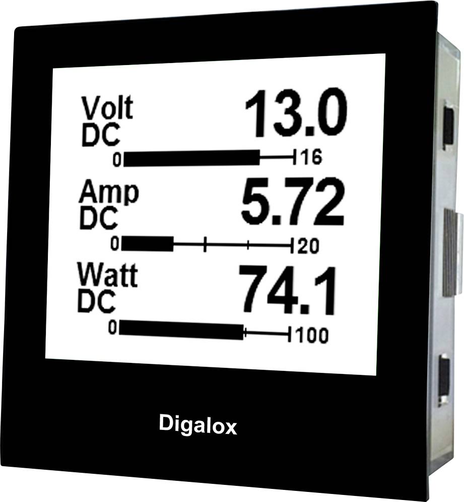 Visning av mätvärden: Volt DC 13,0, Amp DC 5,72, Watt DC 74,1