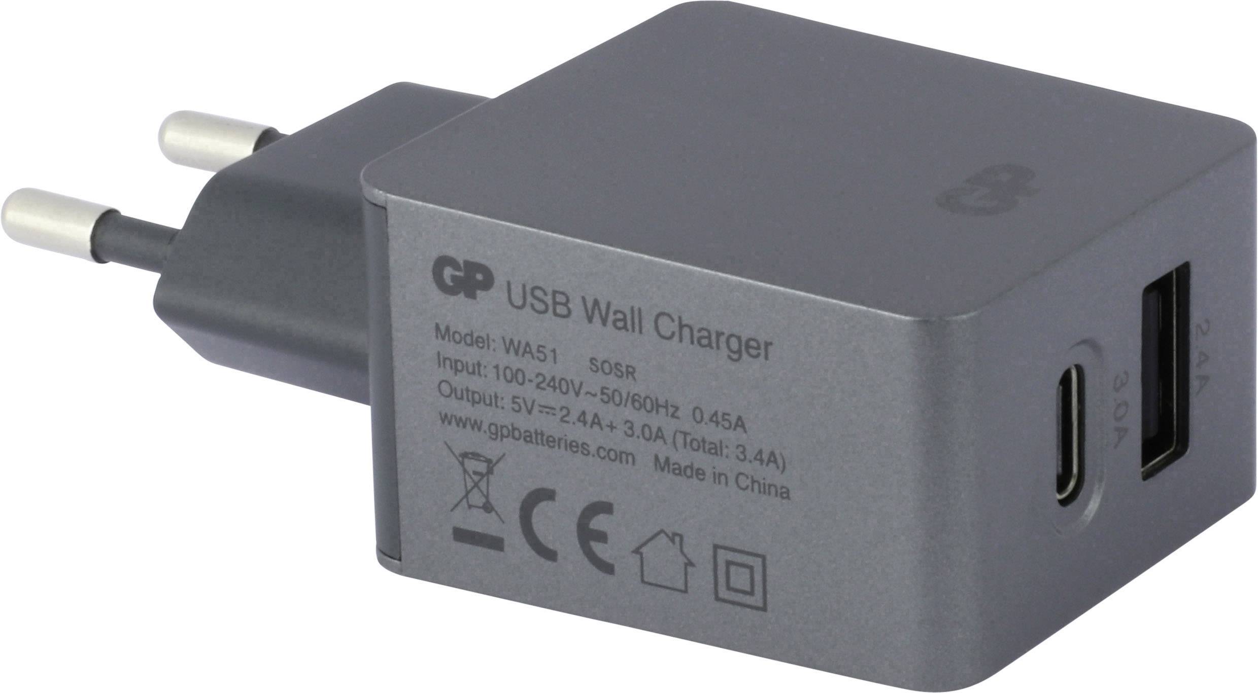 GP Batteries WA51 150GPWA51C1 USB laddare Vägguttag Utgångsström max. 5400 mA 2 x USB, USB C hona GP Batteries WA51 150GPWA51C1 USB laddare Vägguttag Utgångsström max. 5400 mA 2 x USB, USB C hona