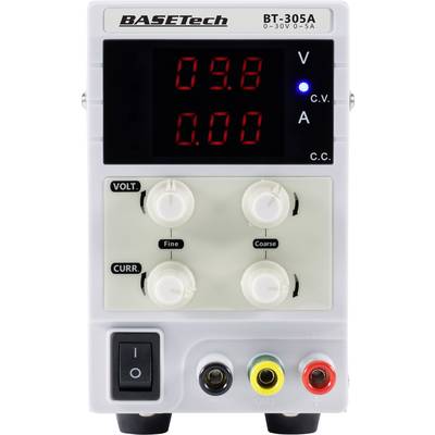 Basetech Laboratorieaggregat, justerbar 0 - 30 V 0 - 5 A 150 W Instickskoppling 4 mm slimmad design Antal utgångar 1 x