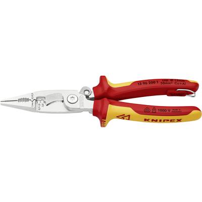 Röda och gula Knipex elektronikavbitare med isolering och märkningar för kabelarbeten och säkerhet.