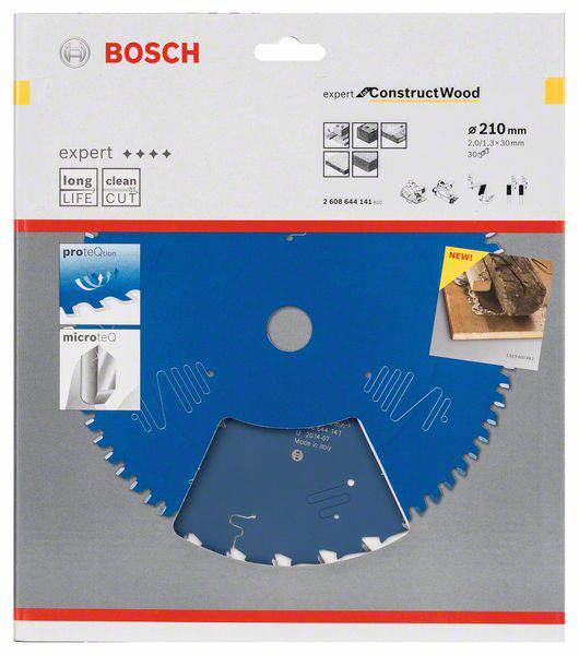 'Bosch Expert Cirkelssågblad för trä, 210 mm, lämplig för protocoat- och microteq-material, längre hållbarhet, renare skär.'