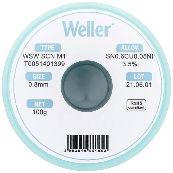 Weller WSW SCN M1 LÖTDRAHT 0,8MM 100g Lödtenn  Sn0,7Cu 100 g 0.8 mm