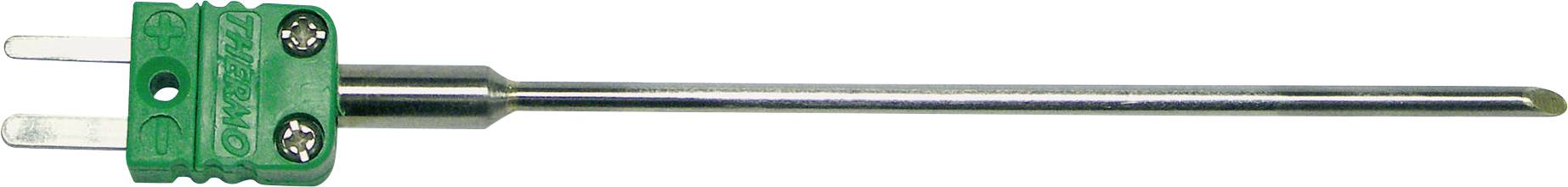 En grön termoelementsensor med lång metallstav, lämplig för temperaturmätning inom vetenskap och industri.