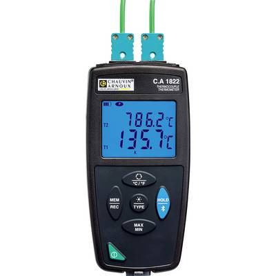 Digitalt termometer med display visar 78,6°C och 135,7°C. Två gröna kablar sticker upp längst upp.