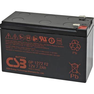 Blybatteri, 12V 7.2Ah från CSB Battery, oftast använt i avbrottsfri strömförsörjning och nödbelysning.