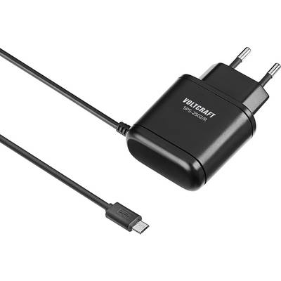 En svart Voltcraft SPS-3520R strömadapter med en micro USB-kabel.