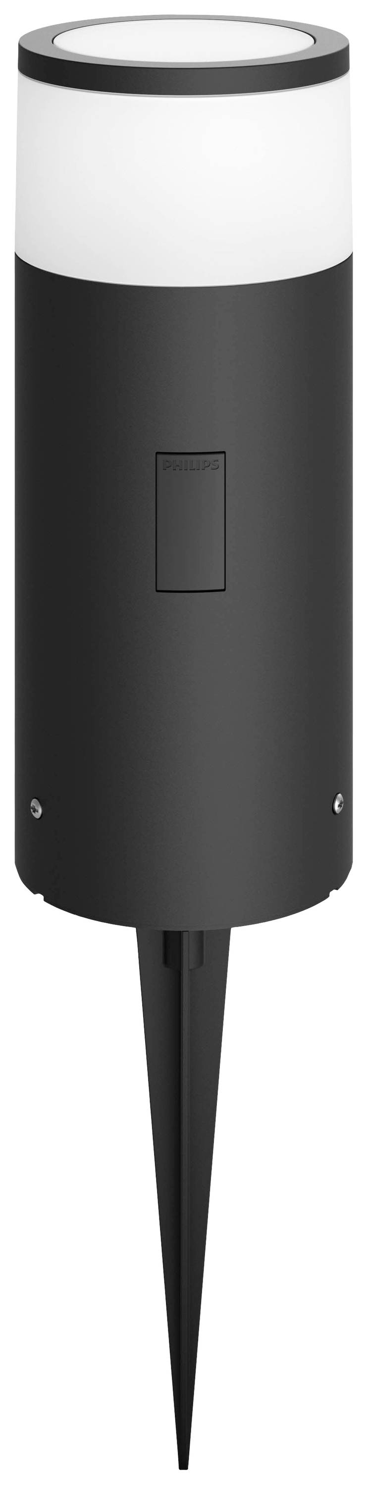 Svart LED-trädgårdslampa med marköra, cylindrisk form, diffust lysande huvud, lämplig för utomhusbelysning och vägmarkering.