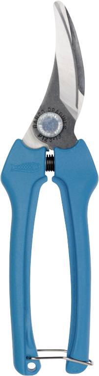 En blå trädgårdssax med böjda blad, perfekt för att klippa blommor och växter.