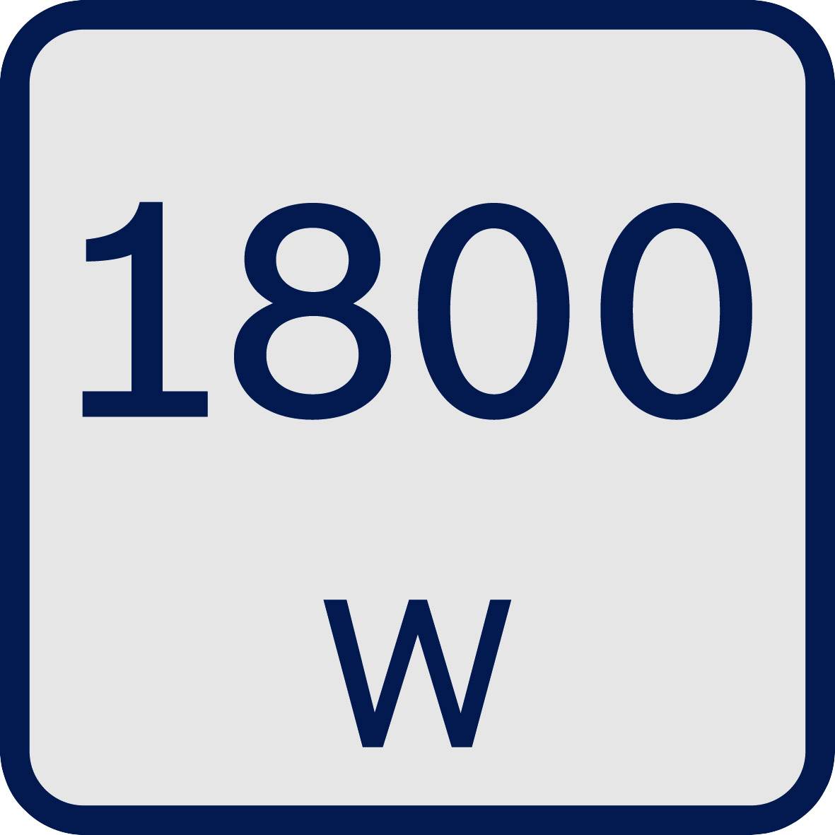 Skylt med texten: 1800 W i mörk skrift på ljus bakgrund.