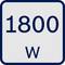 Skylt med texten: 1800 W i mörk skrift på ljus bakgrund.