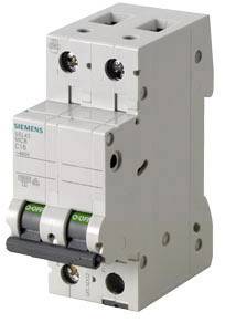 Siemens C16 säkringsautomat, en grå skyddsbrytare med två vippströmbrytare. Används för elektrisk säkerhet i byggnader.