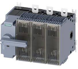 En trepolig elektrisk effektbrytare från Siemens i grå-blå färg.