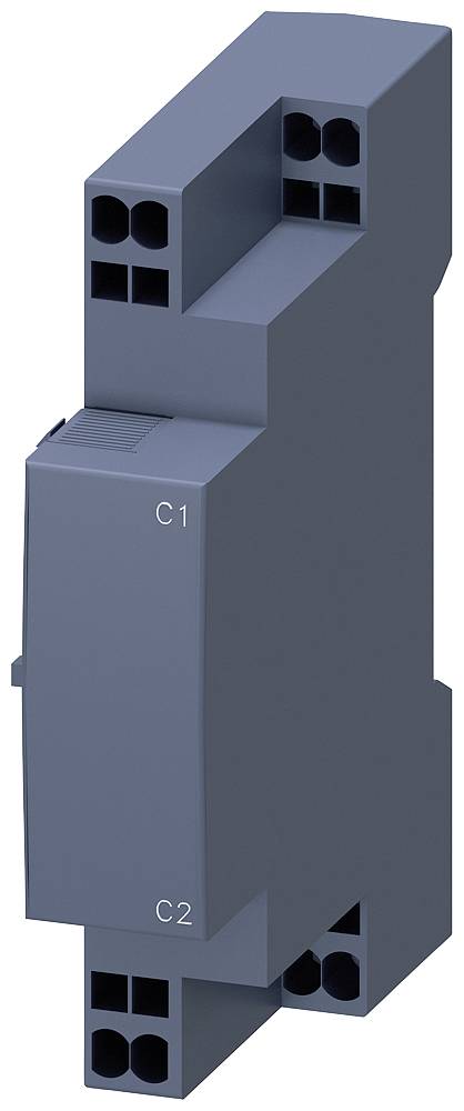 En elektrisk modul med blå hölje som är lämplig för montering på DIN-skena. Anslutningar är synliga både överst och underst.