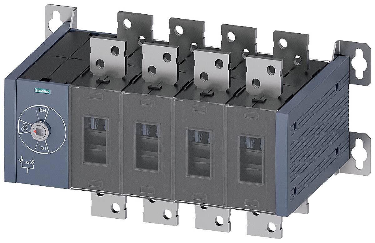 Industriella omkopplare från Siemens med fyra poler och fästöron, lämpliga för styrning av elektriska system.