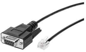 Svart kabel med en VGA-kontakt och en RJ45-kontakt, lämplig för dator- eller nätverksanslutningar.