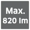 Ett grått fält med texten 'Max. 820 lm', som anger maximal ljuseffekt i lumen.