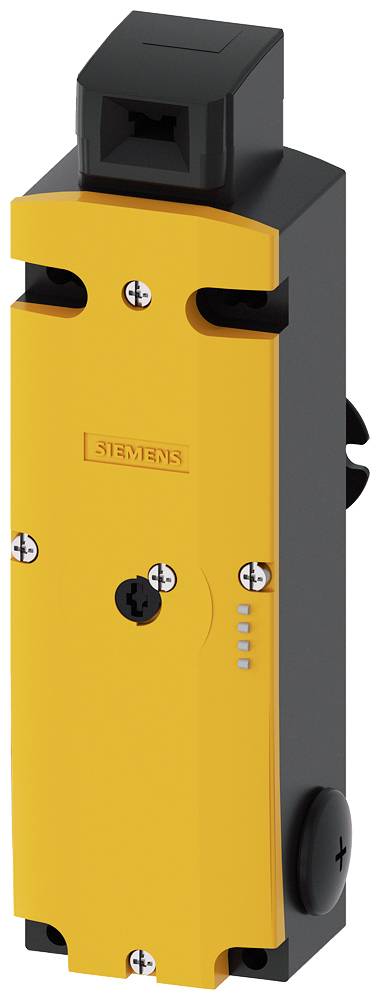 En rektangulär, gul säkerhetsmodul från Siemens med svart hölje och flera fästpunkter.