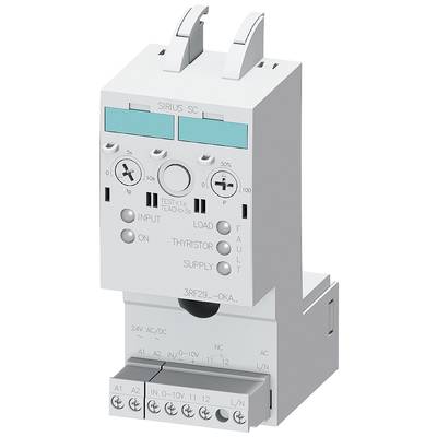 En elektrisk apparat med knappar och anslutningar. Märkt med 'INPUT', 'LOAD', 'THYRISTOR', 'SUPPLY'. Lämplig för 24V AC/DC.
