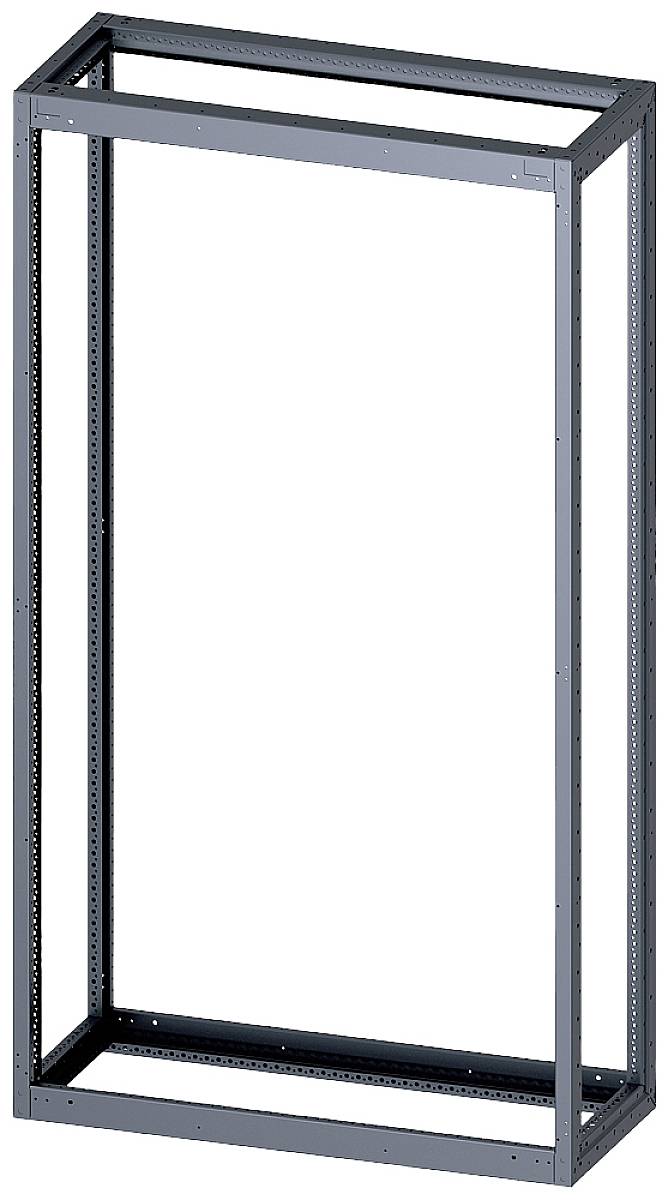 Ett tomt, rektangulärt metallram som ett IT-serverrack, redo för montering av serverkomponenter i ett datacenter.