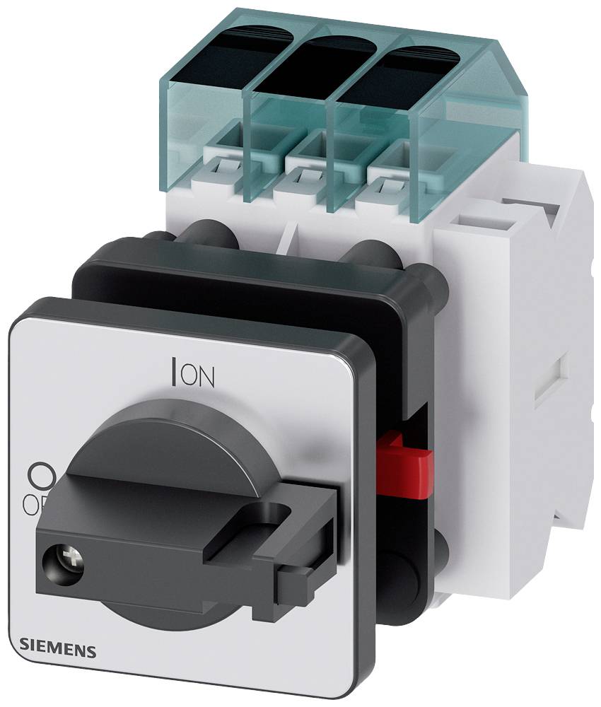 En elektrisk vridströmbrytare i läget 'PÅ', med markerade lägen för 'PÅ' och 'AV'. Hölje kompakt och robust.