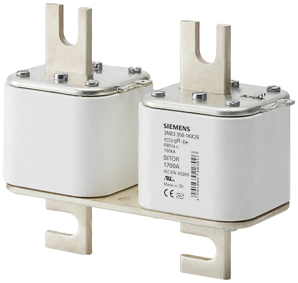 En elektrisk Siemens Sitor säkringshållare, lämplig för högströmsapplikationer upp till 1700A och 690 V, enligt IEC-standard.