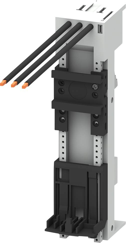 En elektrisk komponent med tre svarta kablar som leder uppåt. Komponenten har en avlång vertikal form med grå och svarta delar.
