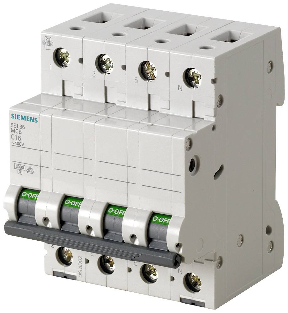 En elektrisk 3-polig kretsbrytare märkt 'C16'. Modellnummer och märke synliga längst ner till vänster.