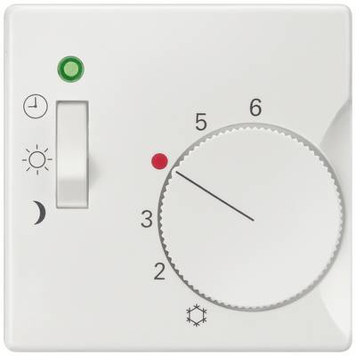 Vit termostat med inställningsgrad 2 till 6, skjutreglage för dag-/nattinställning, grön och röd indikator.