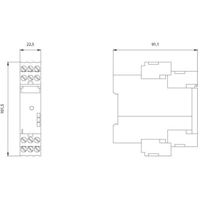 Ett tekniskt diagram visar ett instruments dimensioner: höjd 101,5 mm, bredd 22,5 mm, djup 91,1 mm.